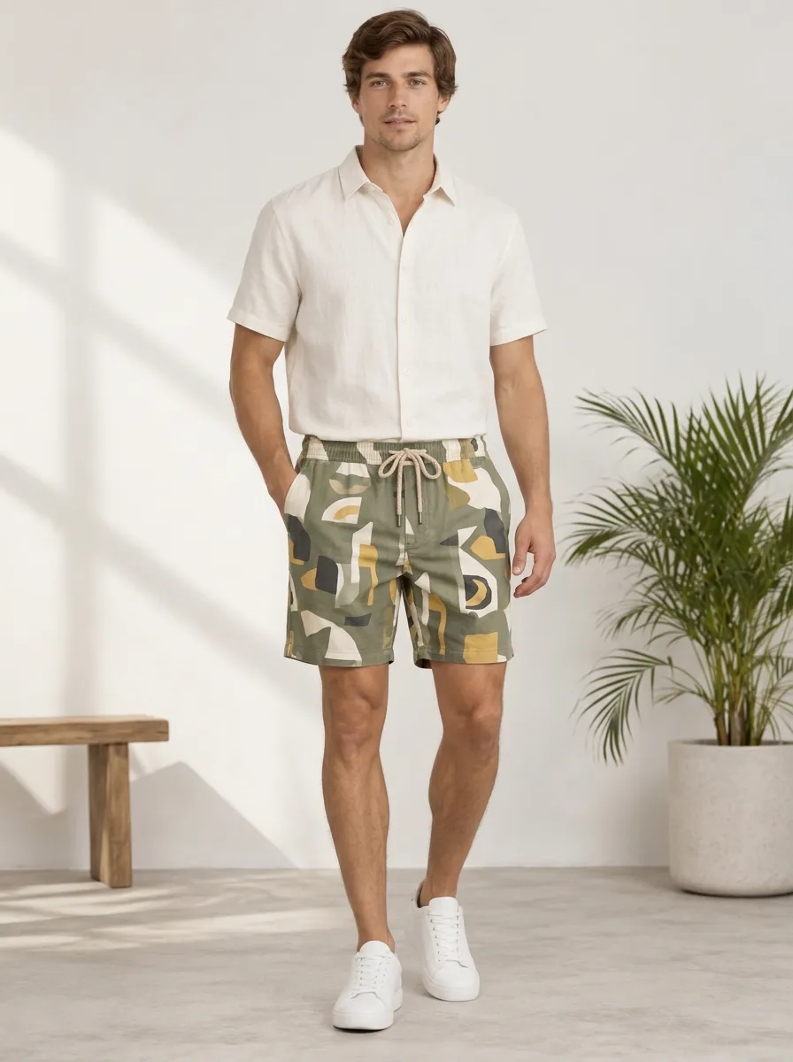 Men's Clean Line Printed Geometric Abstract Shorts
