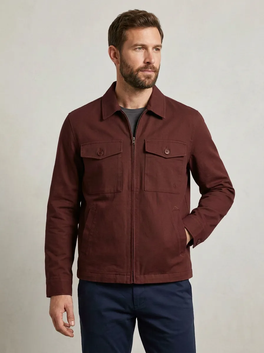 Men's Olive Green Utility Pocket Zip-up Jacket