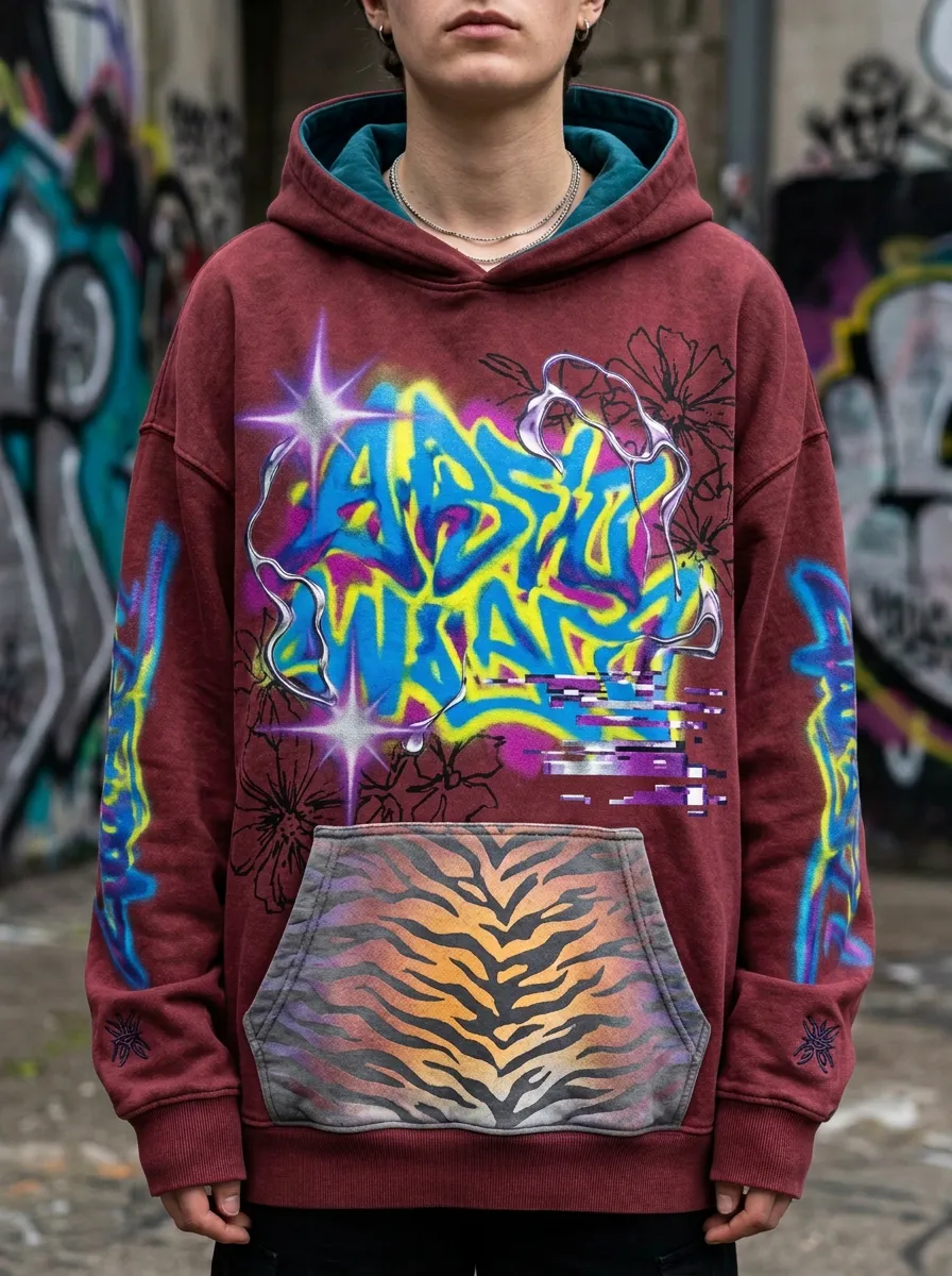 Unisex Streetwear Graffiti Tiger Print Graphic Graphic Hoodie