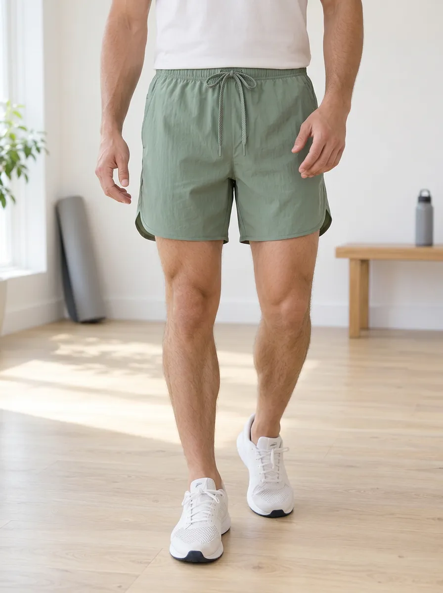 Men's Sage Green Athletic Drawstring Training Shorts