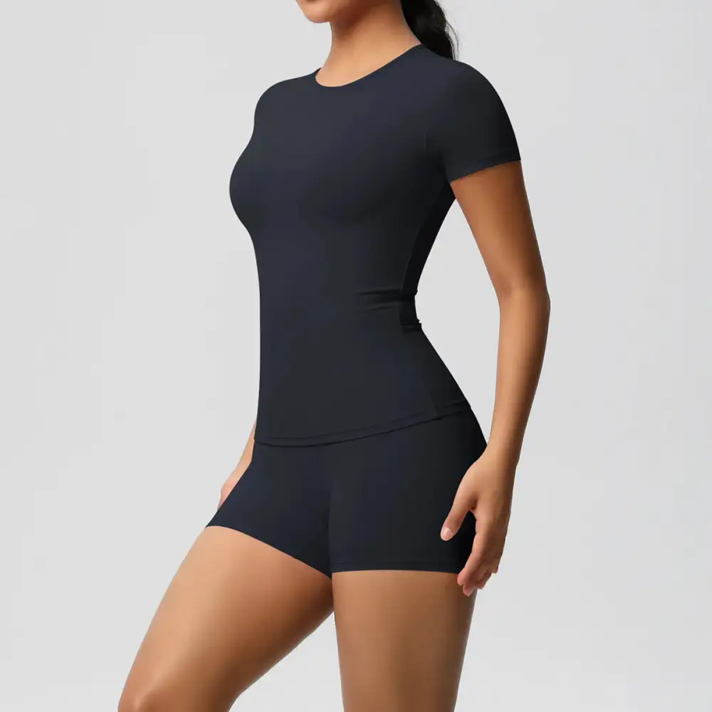 Gym Leggings Set Short Sleeve Breathable Stretchy Yoga Fitness