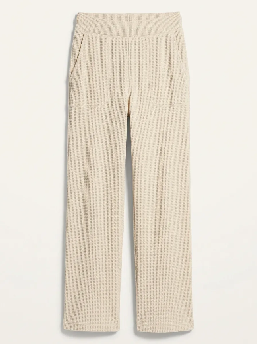 Women's Casual Lounge Beige Waffle Knit Printed Pants