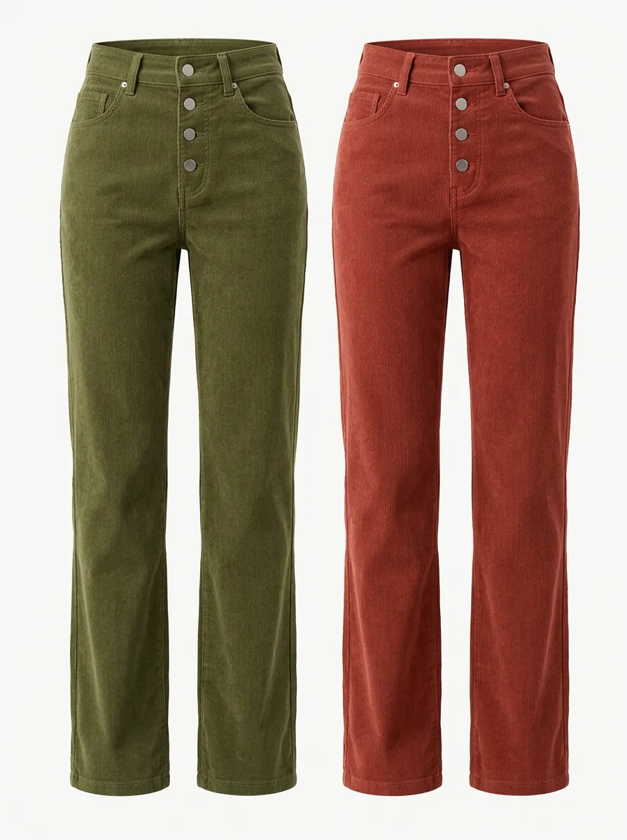Easy Wear Straight Leg Pocket Detail Corduroy Women's Two Pack Straight Leg Corduroy Pants