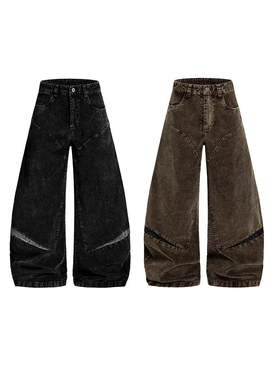 Corduroy Wide-Leg Patchwork Jeans