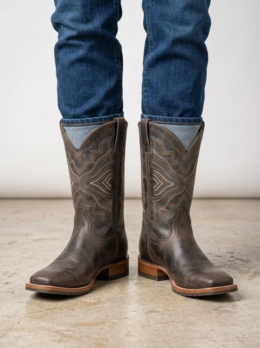 Men's Western Cowboy Embroidered Boots Leather