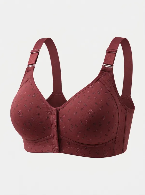 Women's Plus Size Lavender Floral Front-Closure Full-Coverage Wireless Bra
