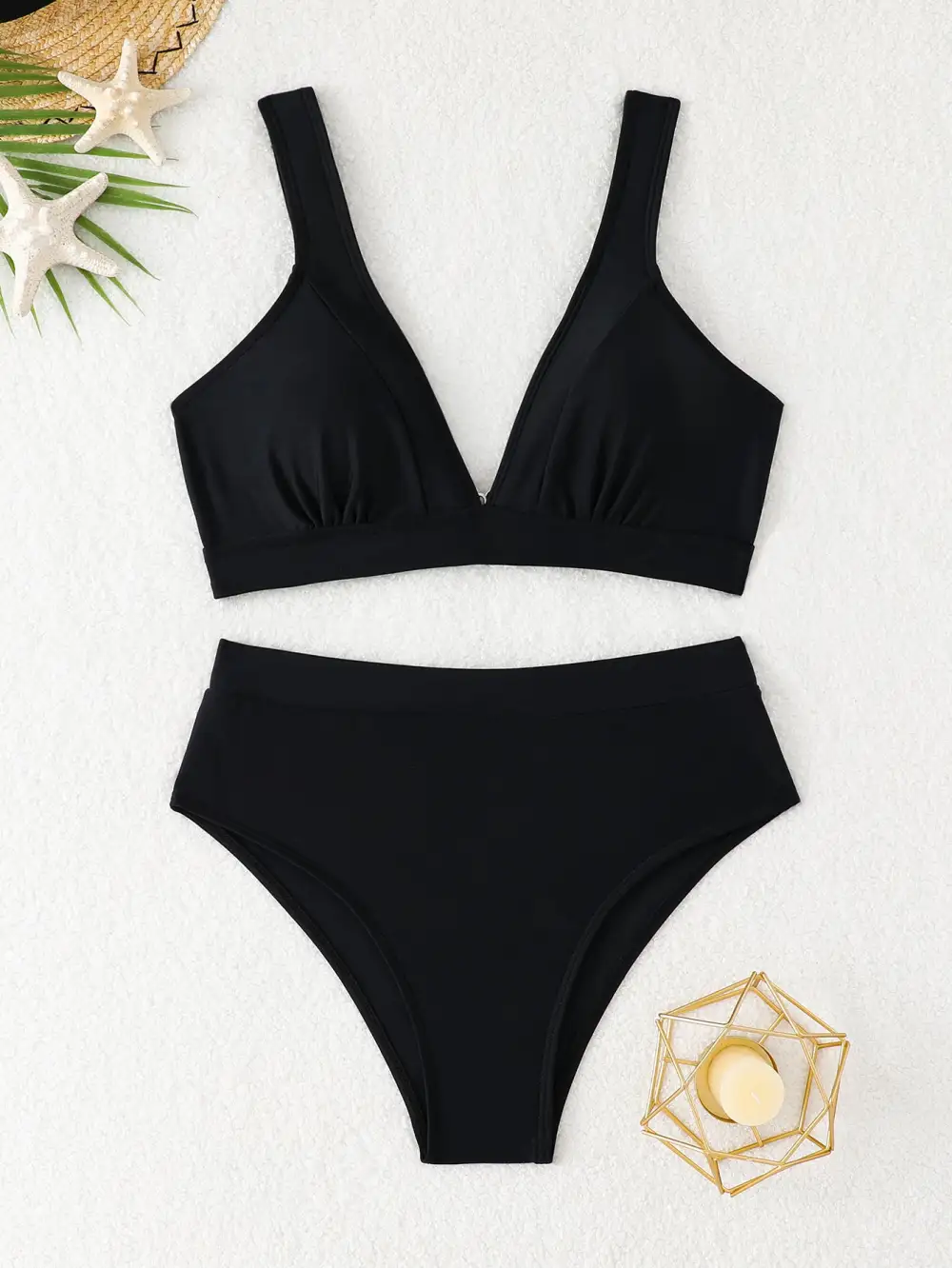 Tropical Poolside High Waist Bikini Set