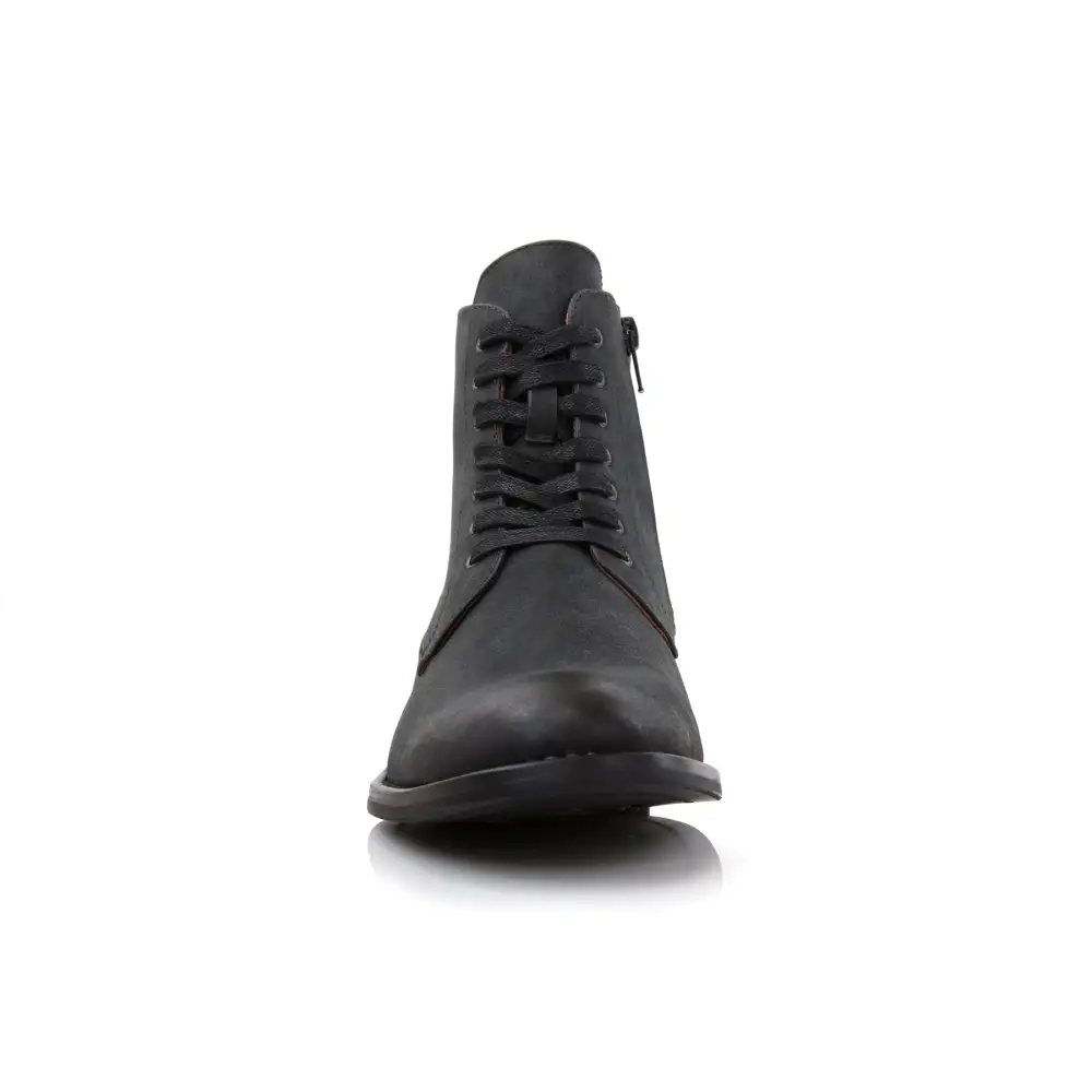 Faux-Leather Burnished Lace-Up Ankle Boots