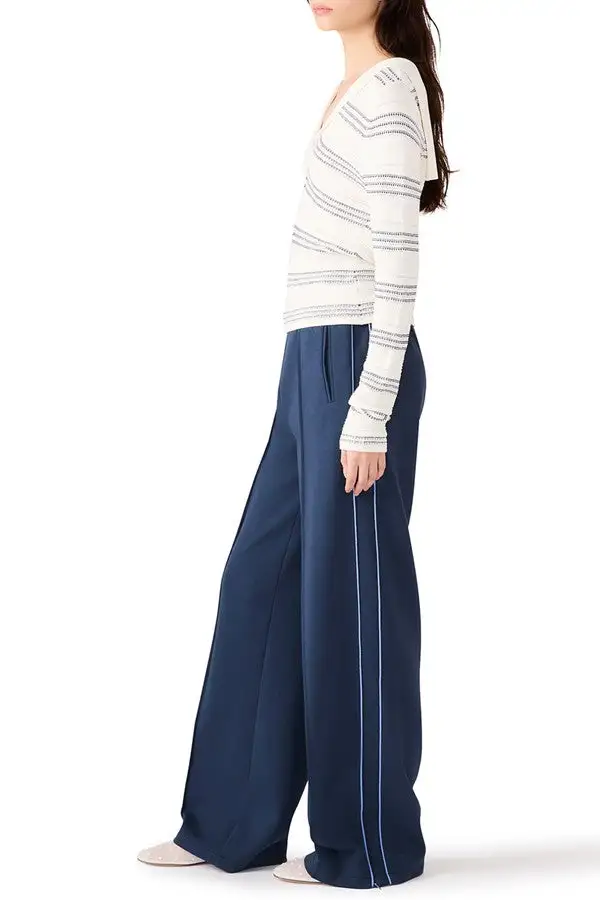 Blue & White Striped V-Neck Sweater