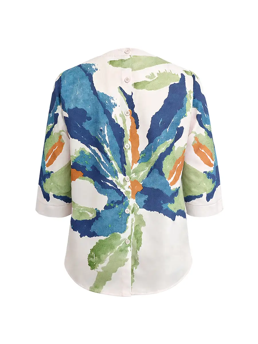 Half Sleeve Relaxed Contrast Floral Print Round Neck T-Shirt