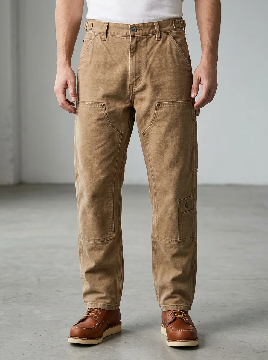 Men's Vintage Style Brown Canvas Utility Work Pants