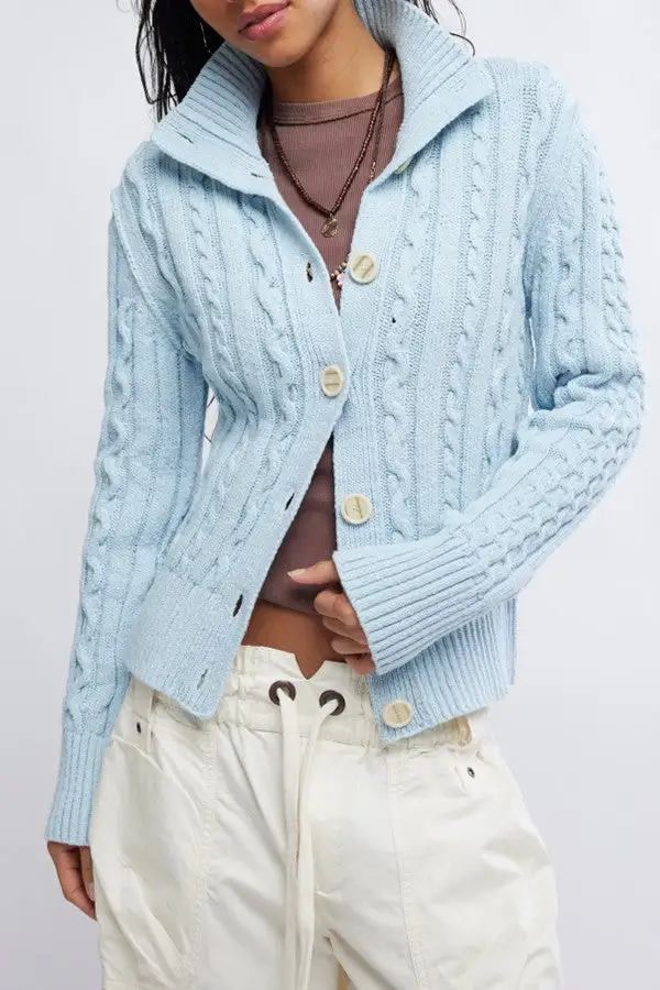 Light Blue Cable Knit Cardigan
