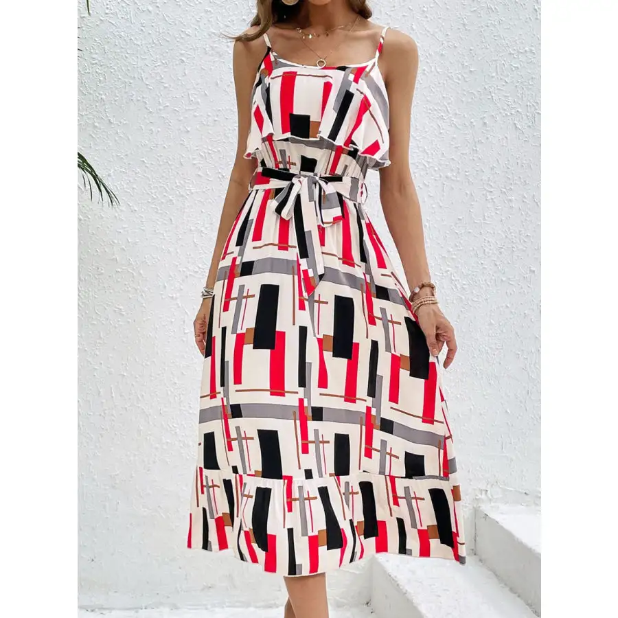 Ruffled Tie Waist Midi Dress