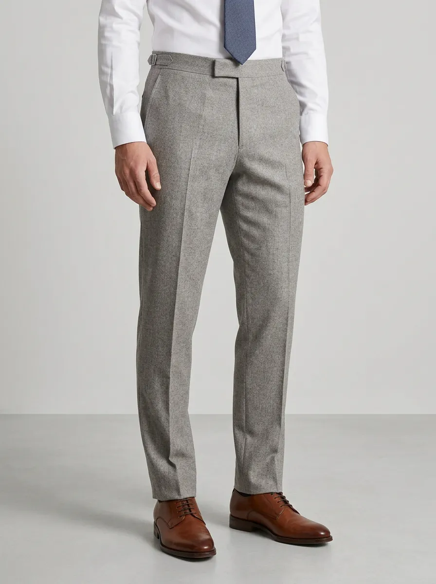 Side-Adjuster Textured Pressed-Crease Men's Tailored Suit Trousers