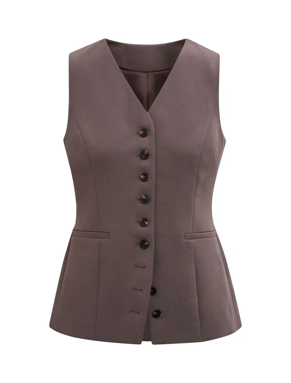 Taupe Petite Sleeveless Button-Down Waistcoat