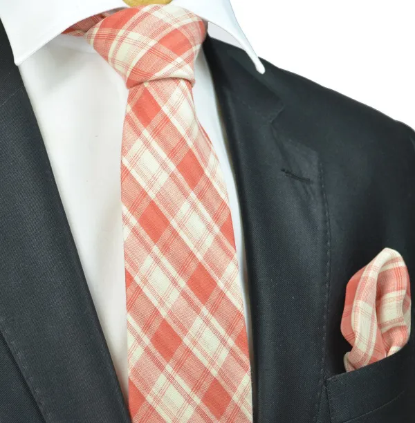Classic Cotton Plaid Men's Necktie With Pocket Square