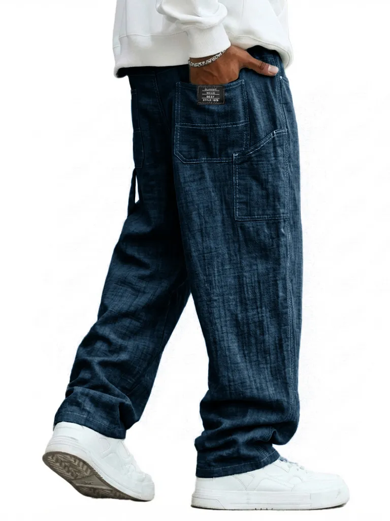 Comfort Fit Linen Blend Utility Pocket Trousers