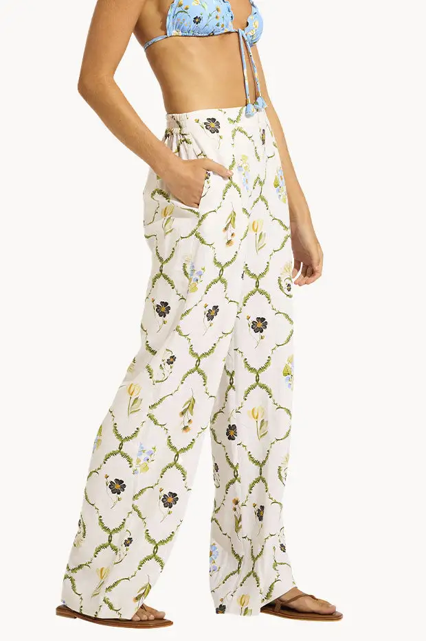 Tailored Linen Blend Wide Leg Pants