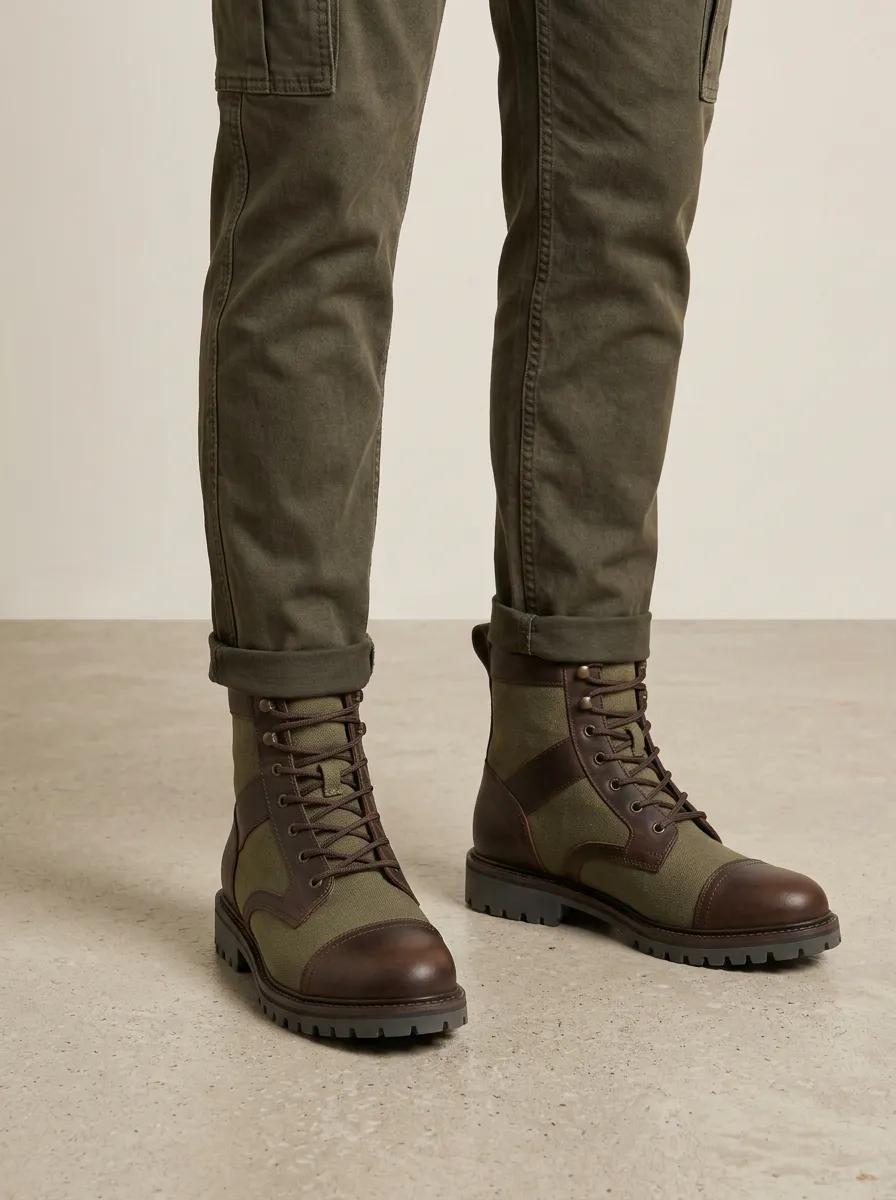 Unisex Canvas Leather Cap Toe Work Boots