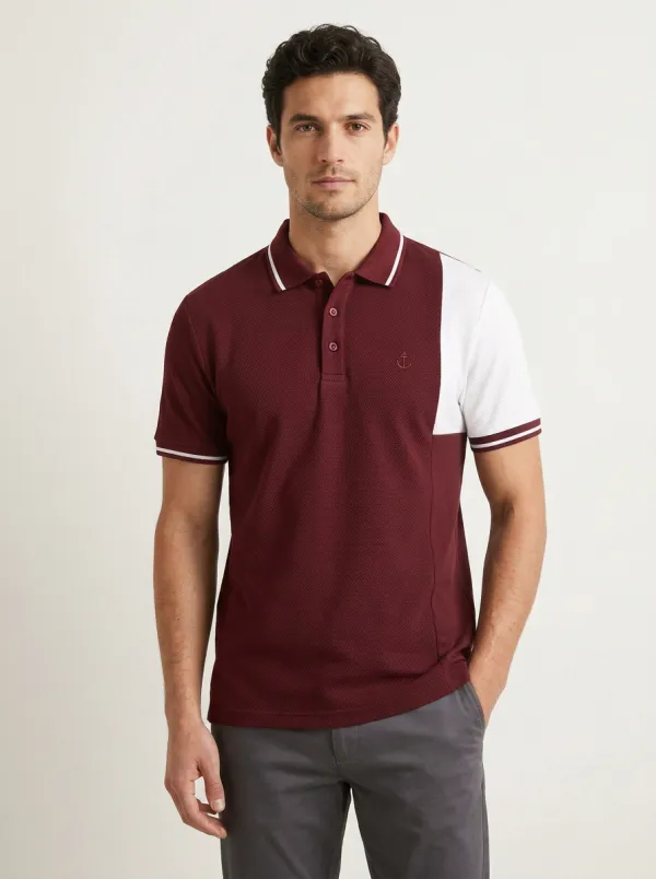 Men's Navy White Colorblock Anchor Embroidered Polo Shirt