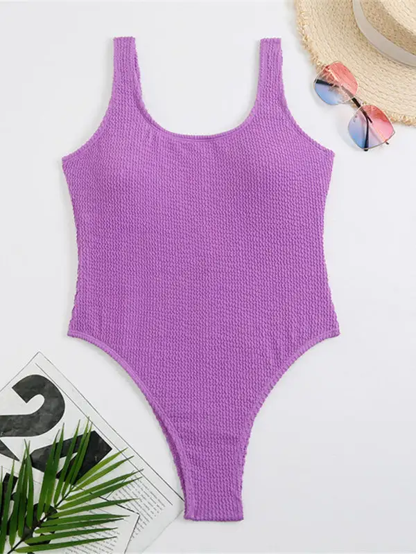 Candy Fluorescent Pleated Fabric One Piece Swimsuit