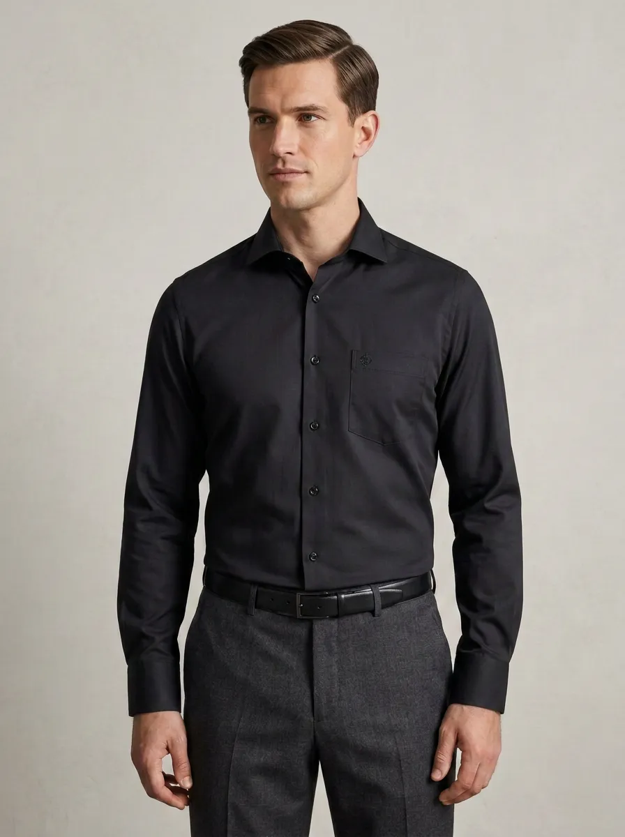 Men's Non-Iron Cotton Embroidered Logo Long Sleeve Shirt