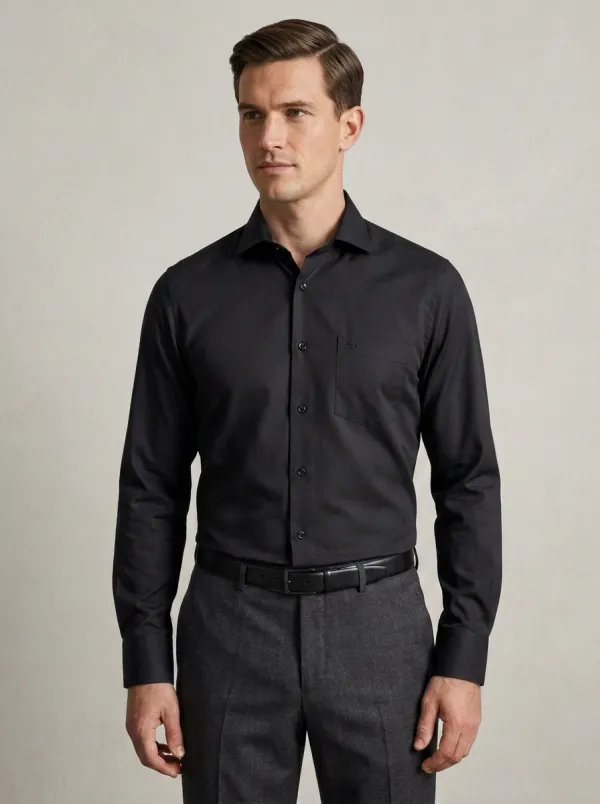 Men's Non-Iron Cotton Embroidered Logo Long Sleeve Shirt