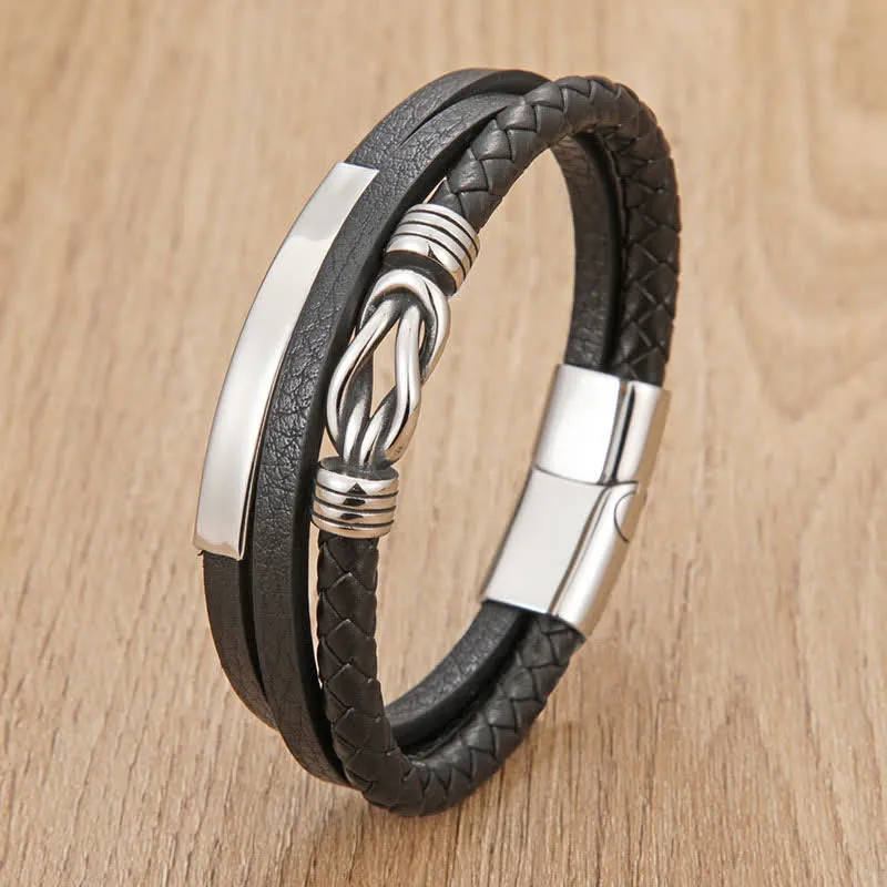 Leather Braided Geometric Magnetic Clasp Bracelet