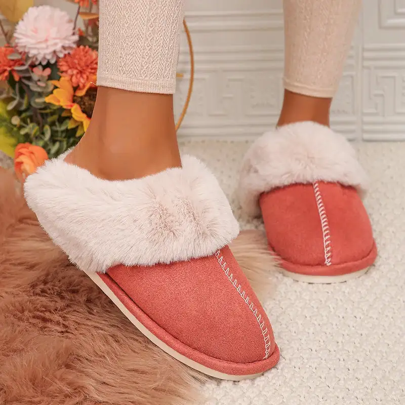 Faux-Suede Suede Plush-Lined Indoor Slippers