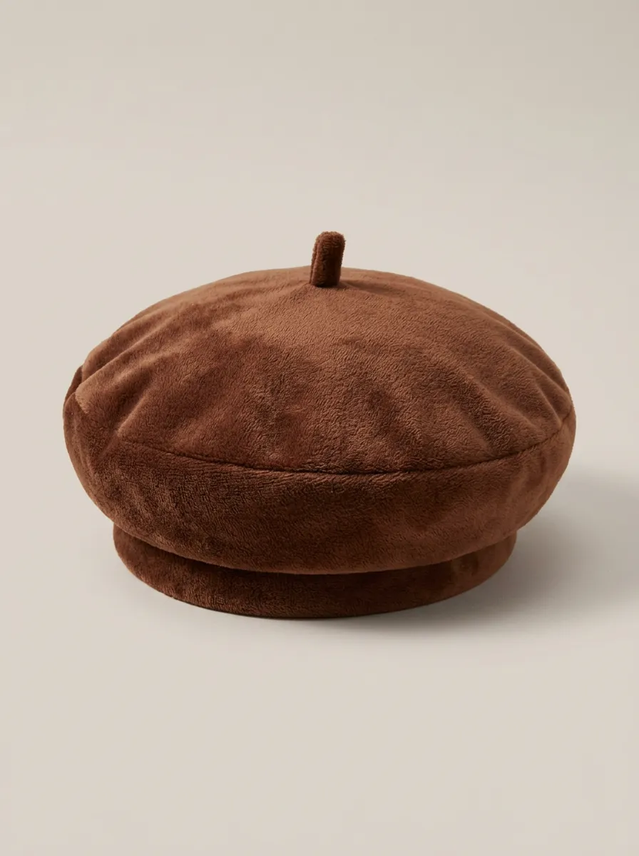 Unisex Minimalist Brown Plush Beret