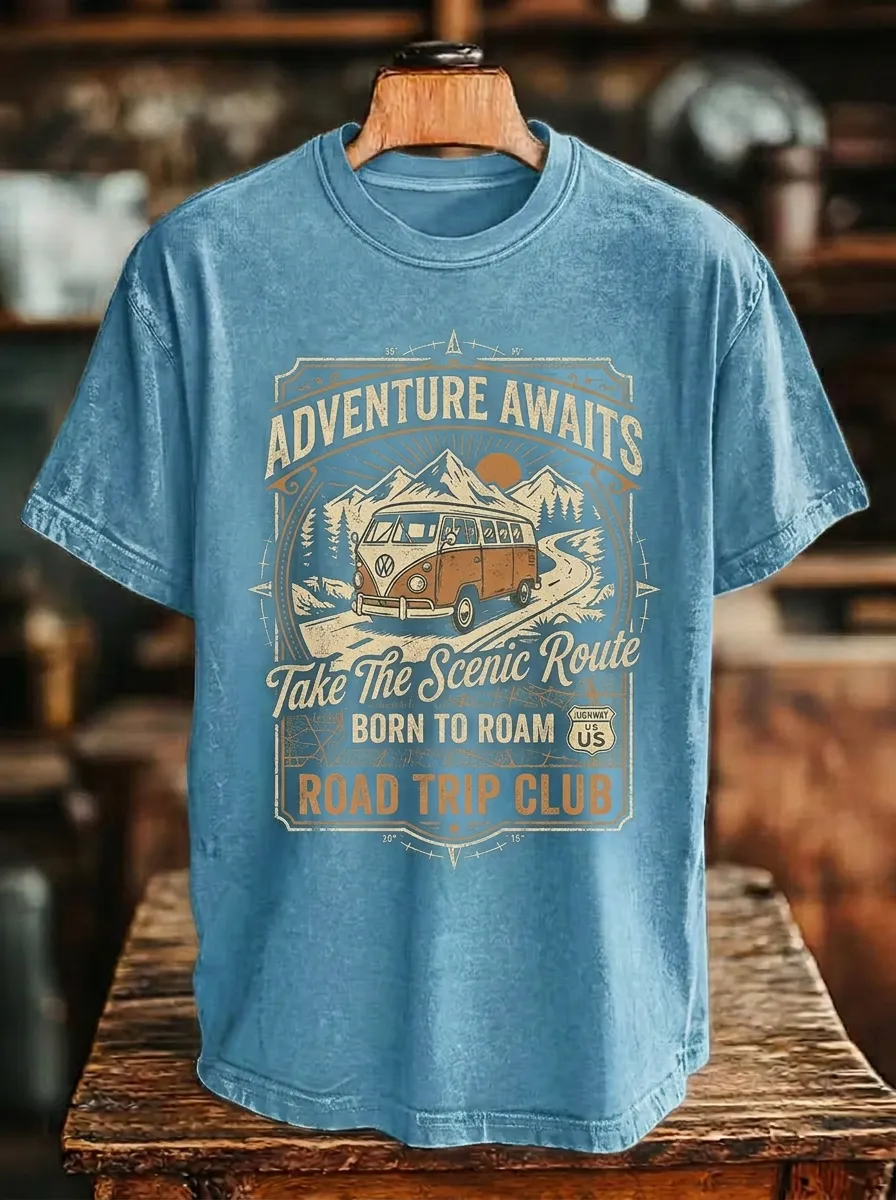 Unisex Adventure Road Trip Camper Van Printed T-shirt