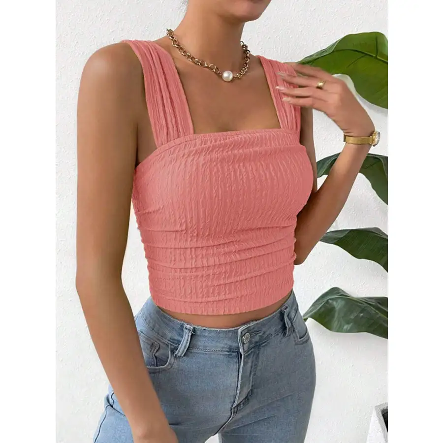 Textured Square Neck Wide Strap Tank