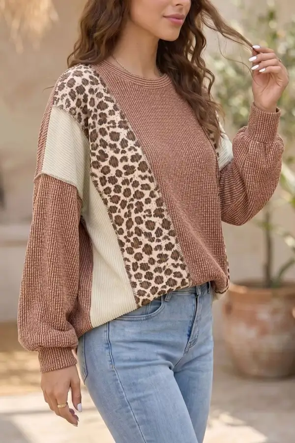 Ribbed Color Block Printed Blouse