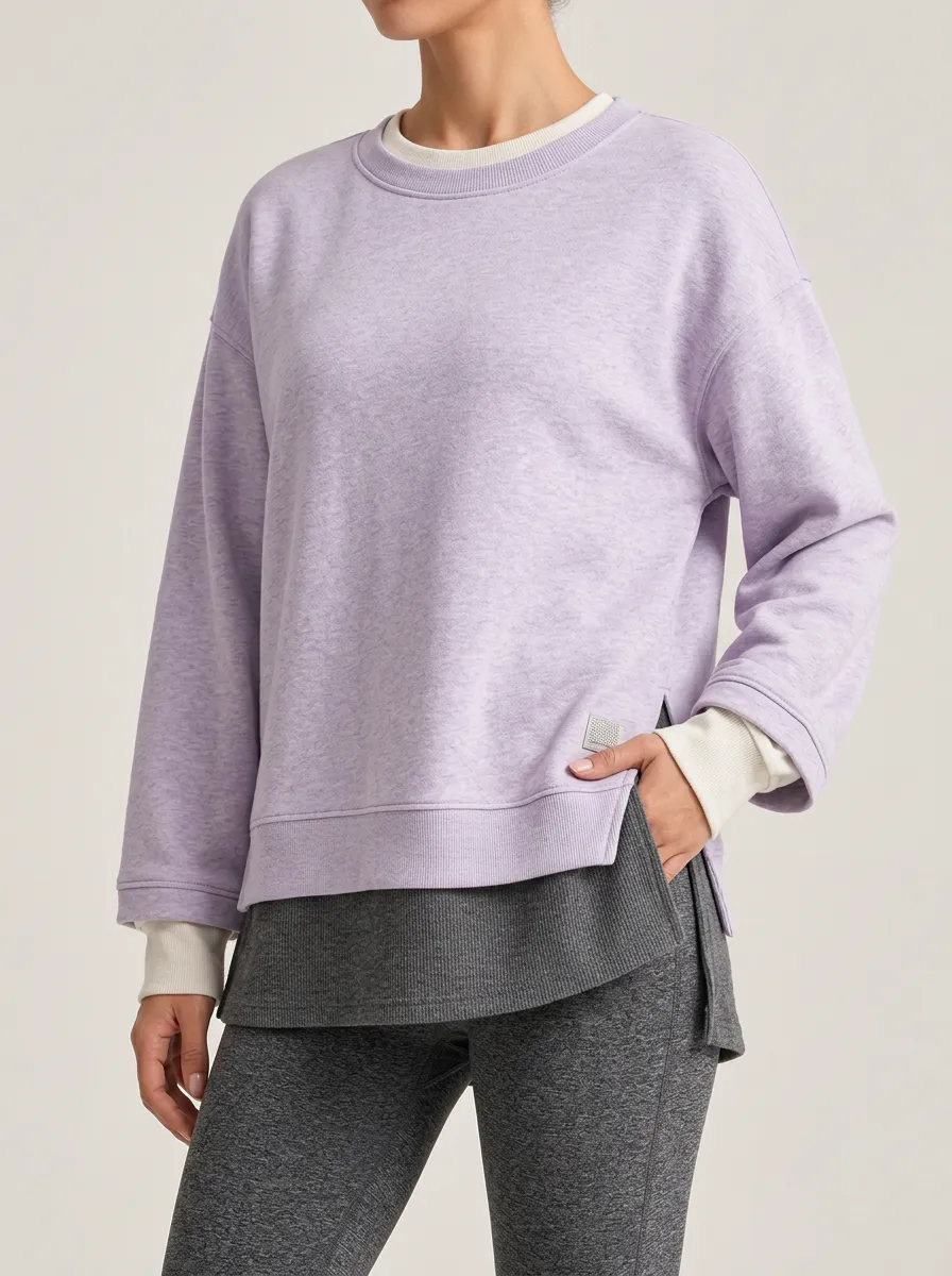 Women's Grey and Red Casual Ribbed Trim Sweatshirt