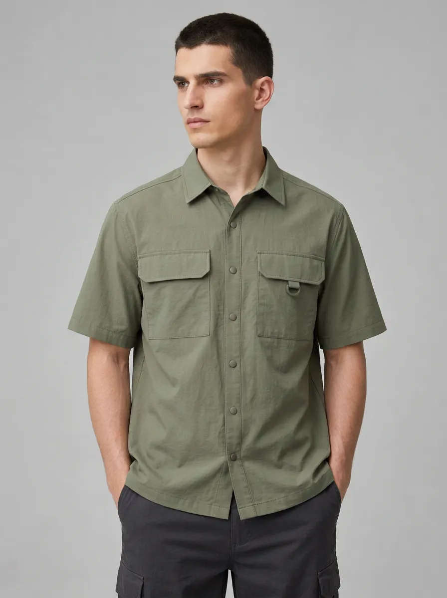 Men's Outdoor Tactical Olive Green Breathable Short Sleeve Shirt