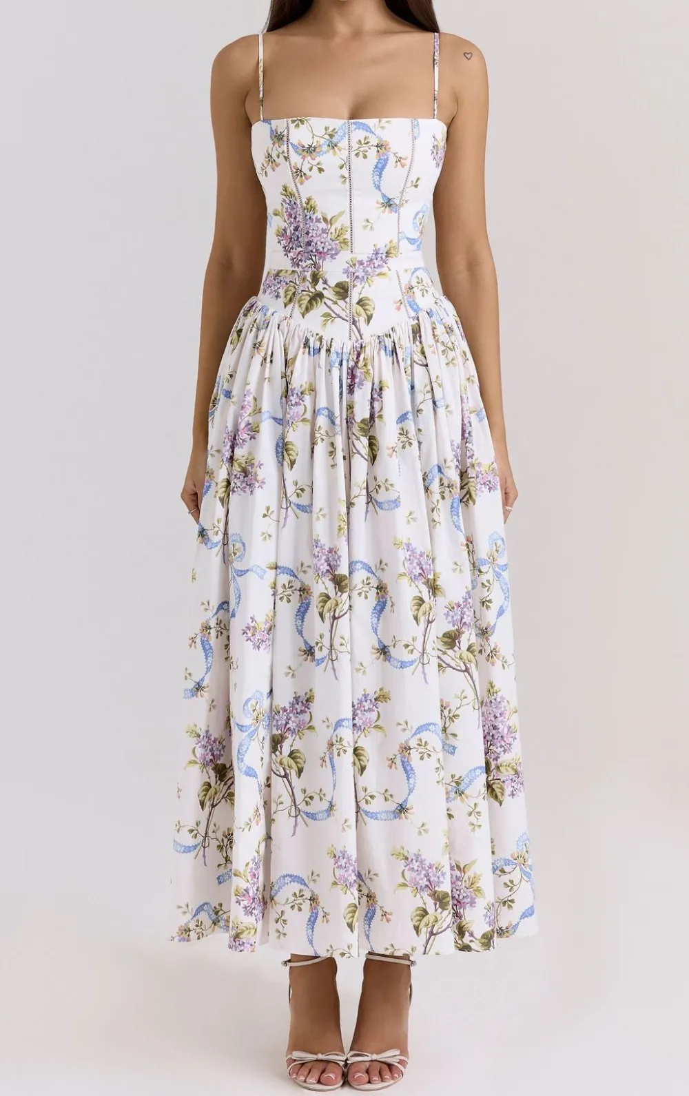 Women's Fitted Spaghetti-Strap Floral Summer Maxi Dress