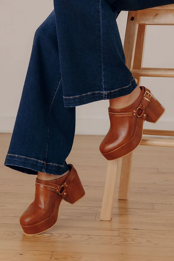 Faux Leather Slip On Stacked Block Heel Clogs