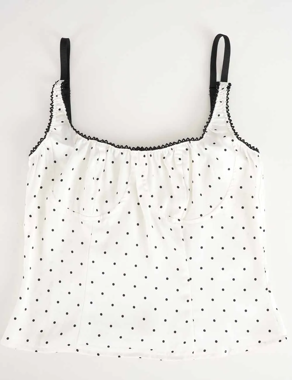 Chic Polka Dot Lace Trim Corset Square Neck Cami Top