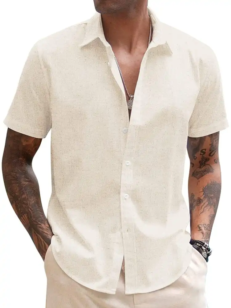 Casual Linen Blend Button Down Shirt