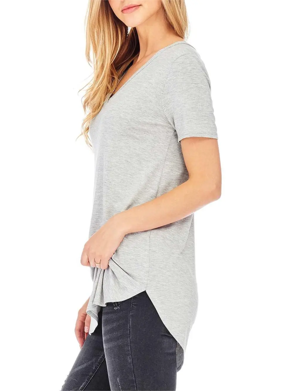 Burgundy Round - Hem V - Neck T - Shirt