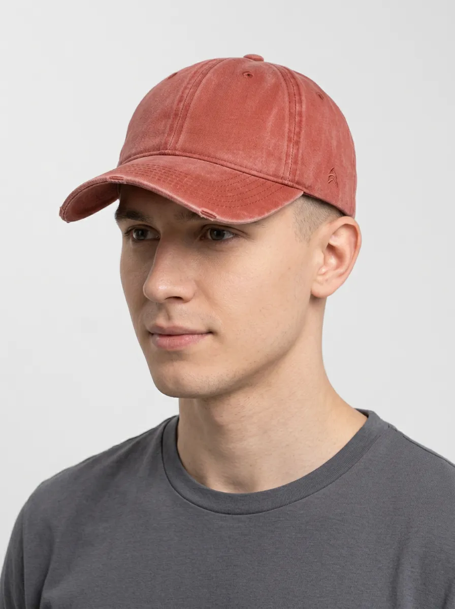 Unisex Minimalist Distressed Washed Cotton Emblem Baseball Cap