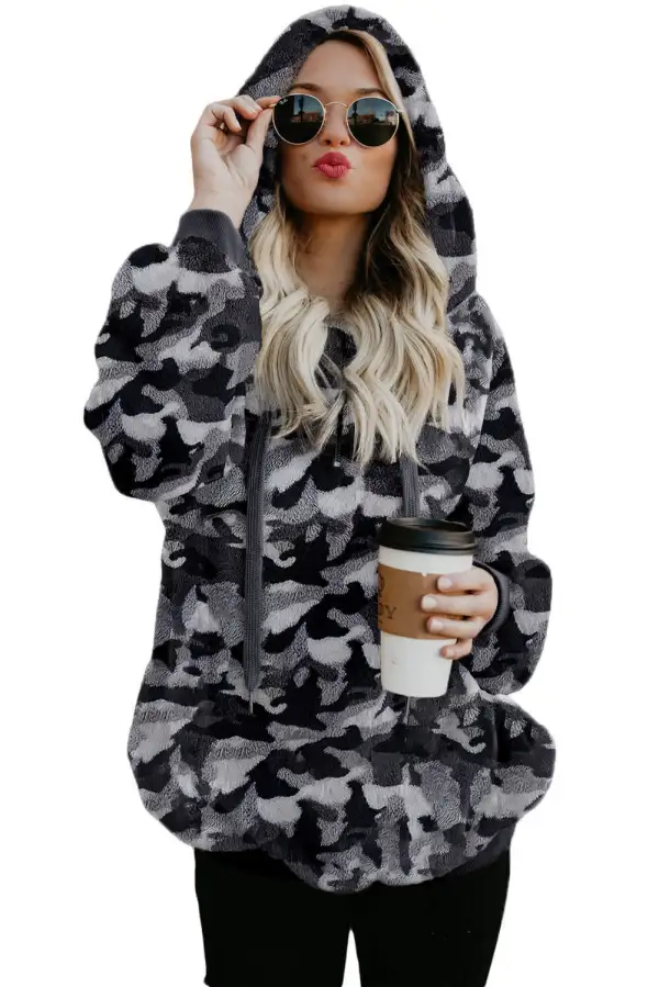 Camo Print Warm Furry Hoodie