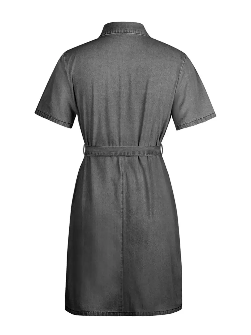 Denim Zip Front Short Sleeve Dress Casual