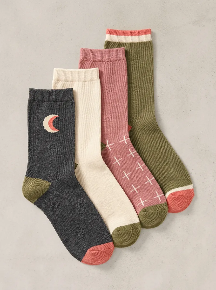 Geometric Four-Pair Casual Socks