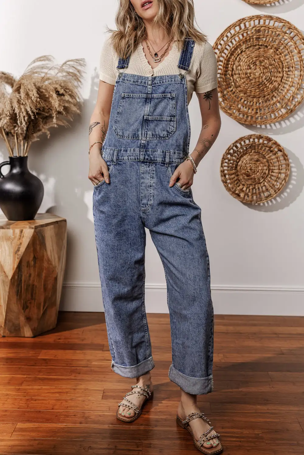Sail Denim Bib Straight Leg Jumpsuit Pants