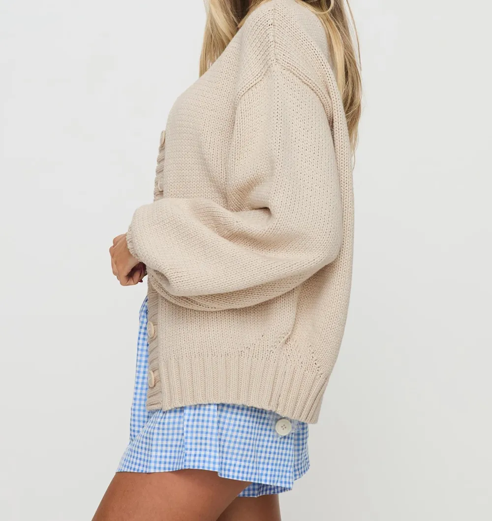 Cream Ribbed Knit Cardigan