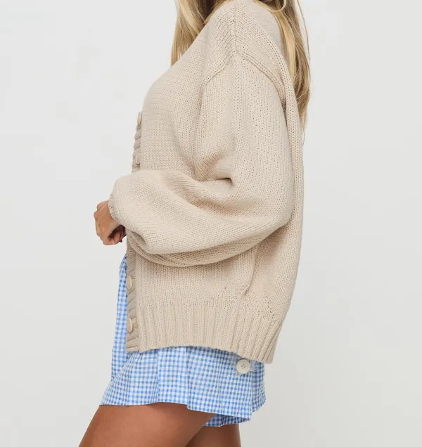 Cream Ribbed Knit Cardigan