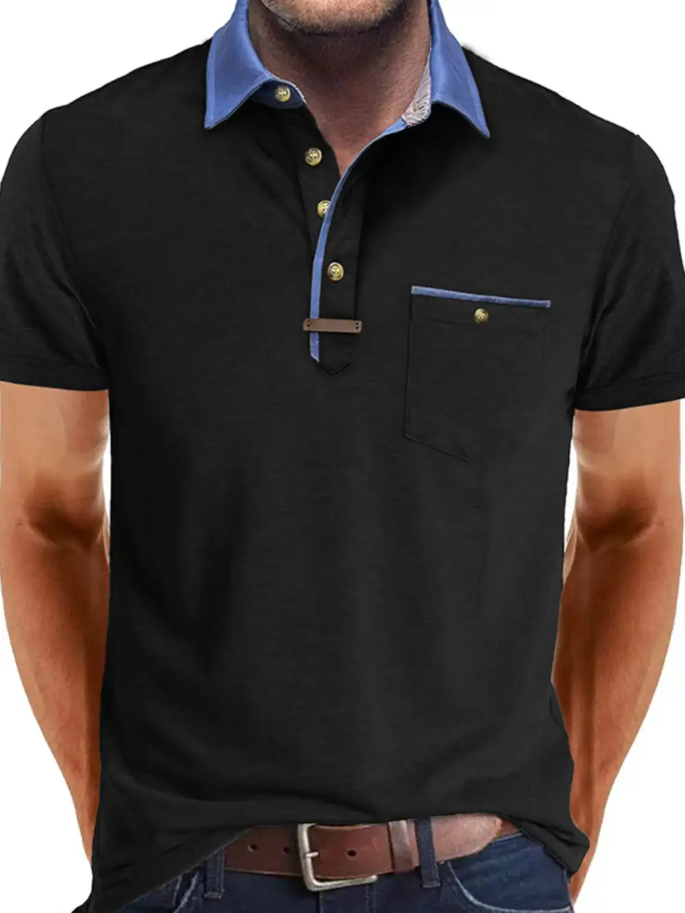 Contrast Detail Pocket Collared Polo Shirt