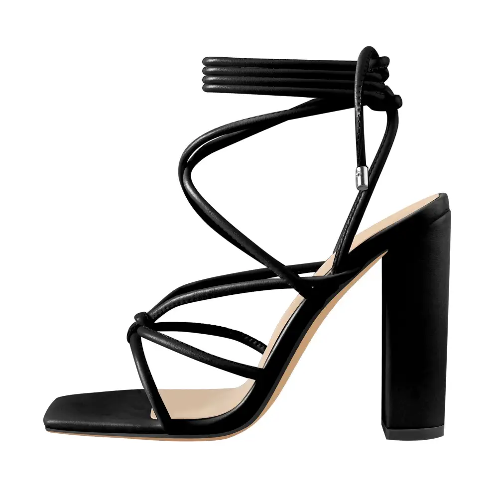 Lace Up Chunky High Heel Sandals