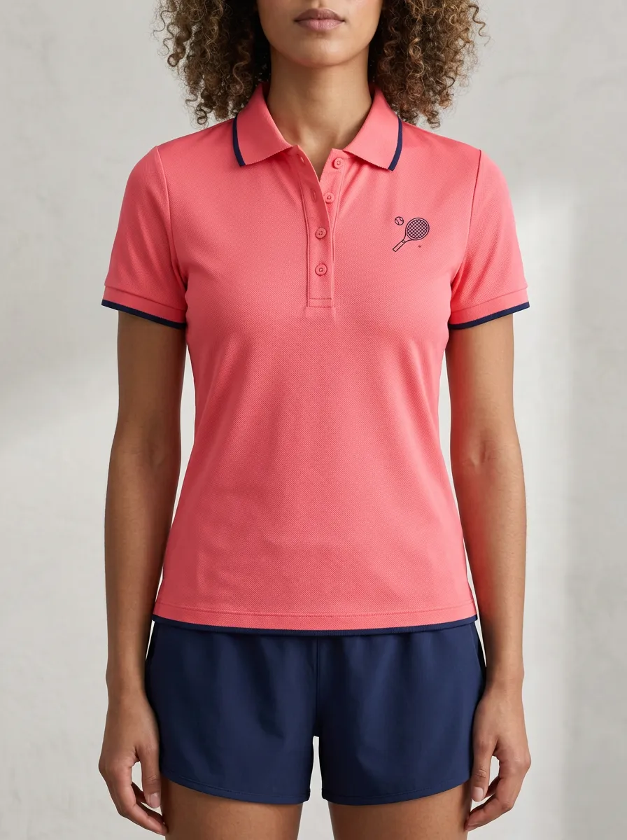 Classic Tennis-Inspired Racket Graphic Casual Look Women's Sport Polo Shirt